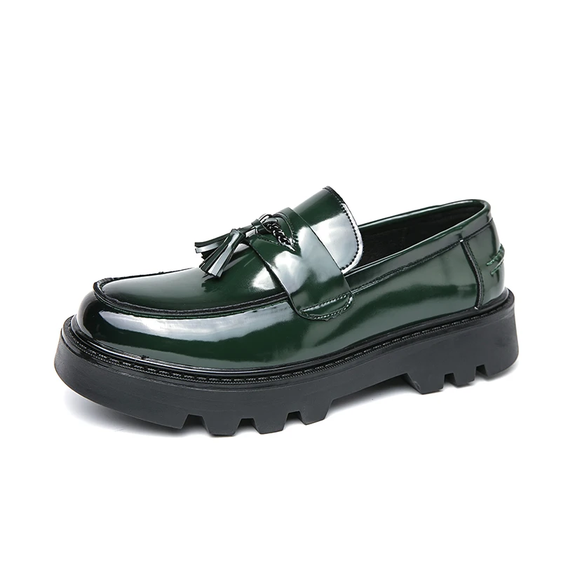 Green Color Man Platform Dress Office Leather Shoes Slip-On Formal Leather Loafers Men Shoe