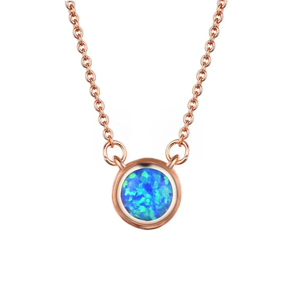 
Wholesale Blue opal necklace 14k gold plated girls fashion jewelry Pendant for women 