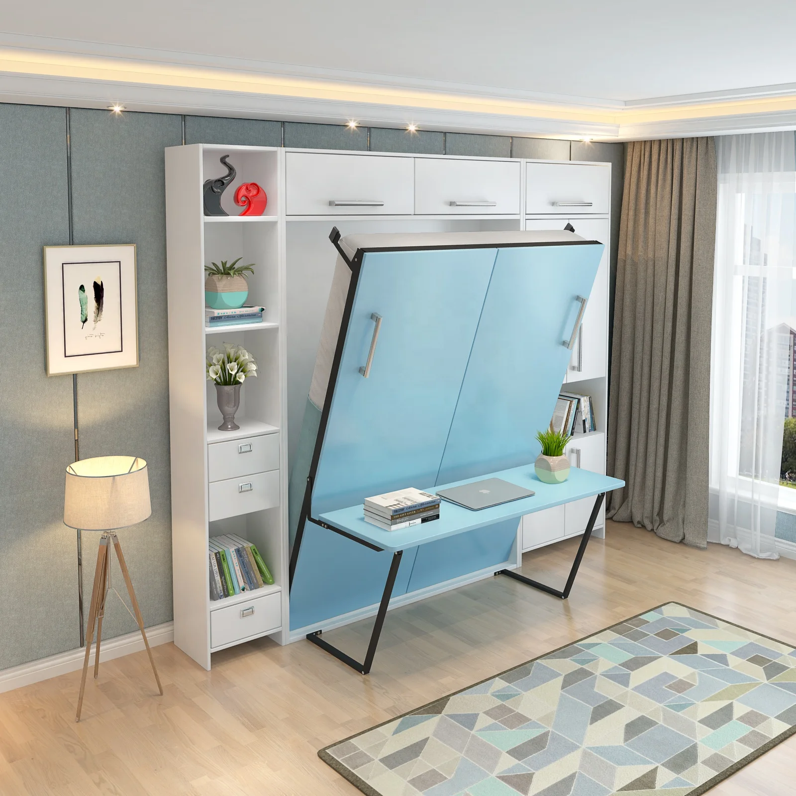 Hot Sales Modern Vertical Tilting Hidden Folding Murphy Wall Bed With a Table