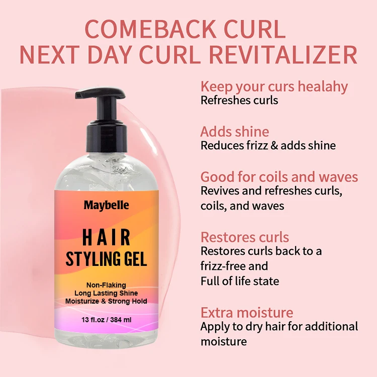 All Day Hold 384ml No Flaking Curly Hair Styling Gel Private Label Hair Styling Gel For Natural Hair