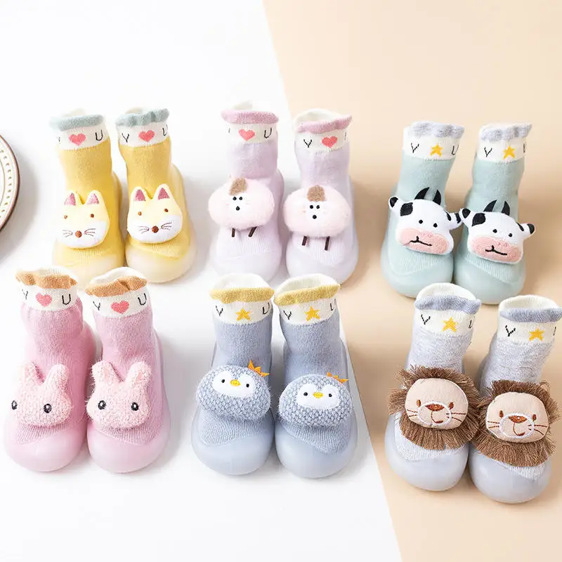 Wholesale Winter Warm High quality Thickened Kids Cotton Baby Shoes anti-slip Warm Toddler Walking Cartoon Socks Shoes