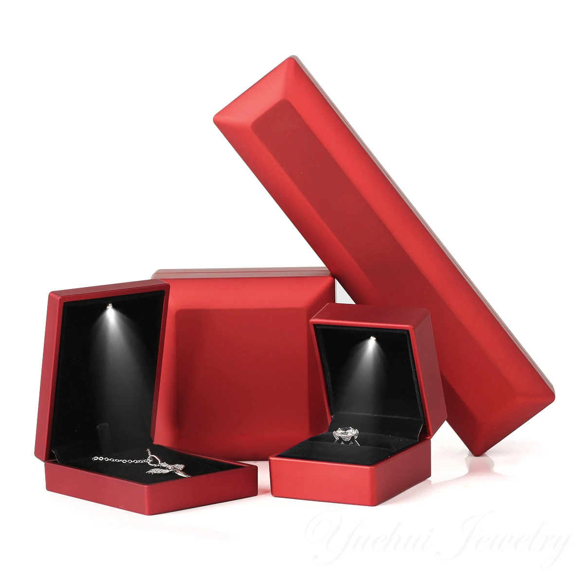 high quality rubber custom ring bracelet pendant bangle wedding jewelry storage plastic gift box with led