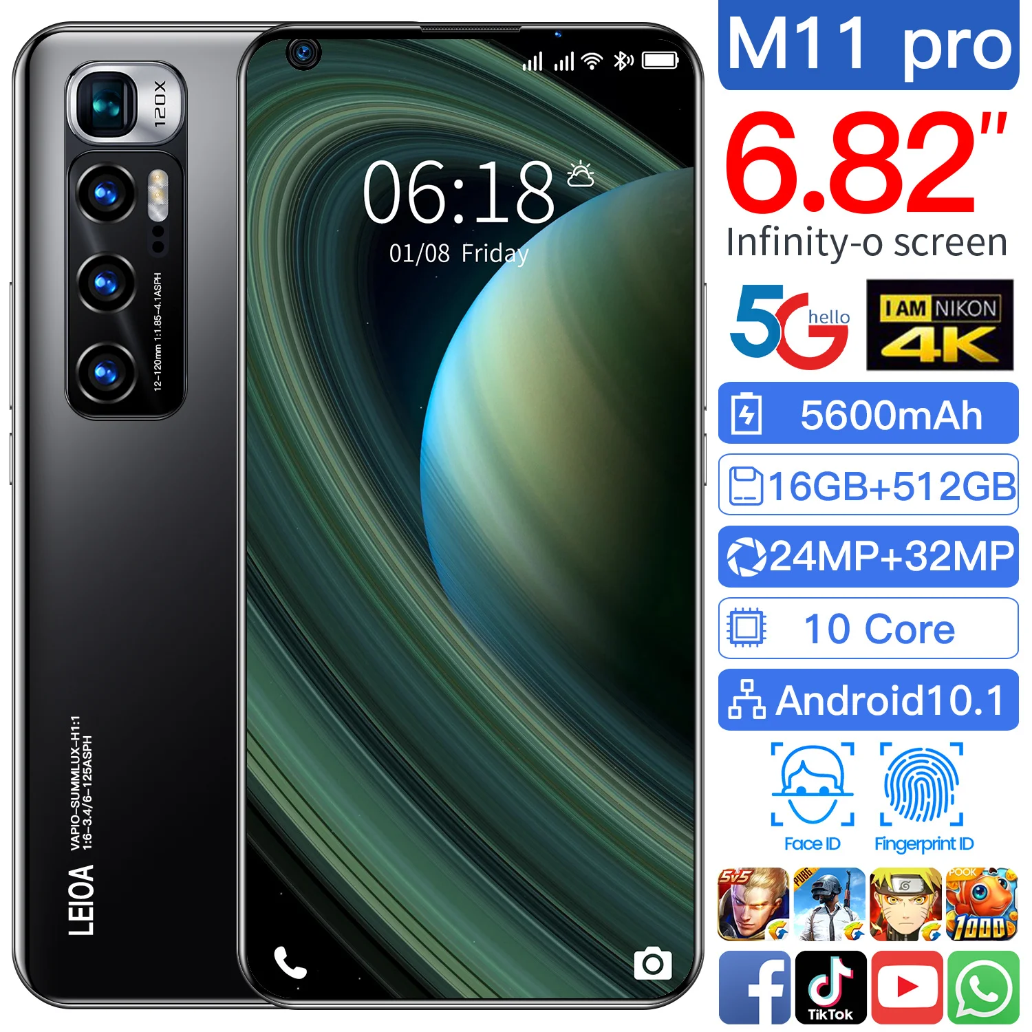 Дешевые XAOMI M11 Pro смартфонов 6,82 дюймов infinity-экран 16 + 512 большой объем памяти 5600 мАч долгого ожидания мобильного телефона