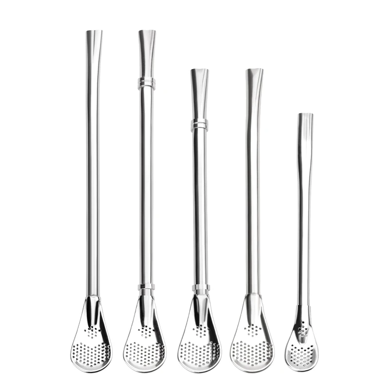 Custom Bar Beverage Accessories Reusable Stainless Steel Straw Spoon Yerba Mate Tea Bombilla Straw Mixing Drink Straw Coffee Spo