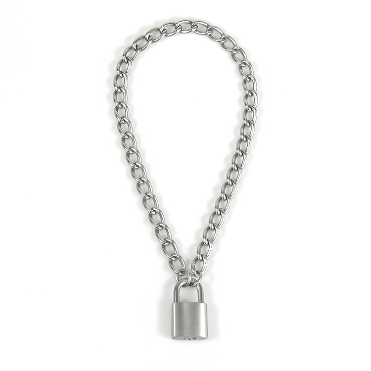 Gina Designer Punk Padlock Necklace Stainless Steel Lock Silver Choker Chain for Men Women