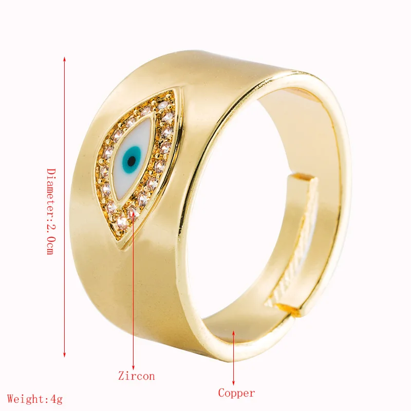  Evil eye mushroom ring jewelry women 18 k 18k gold plated cz enamel adjustable male dimond chain link for