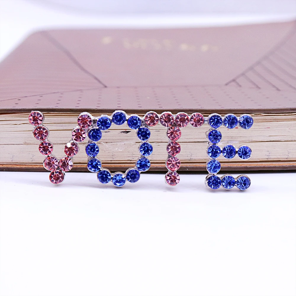 Light Pink And Blue Bling Stone Decorated Greek Gamma Phi Delta Jack And Jill Inspired Lady VOTE Brooch Stylish Women Voting Pin