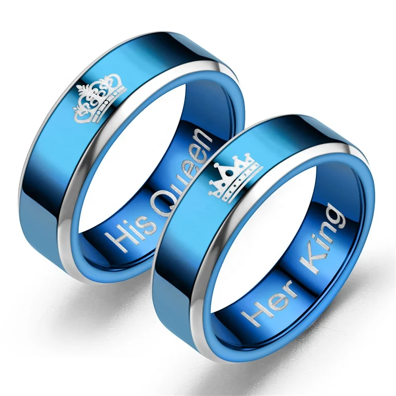 Hot new stainless steel blue HERKING HISQUEN fashion couple ring men and women wedding ring