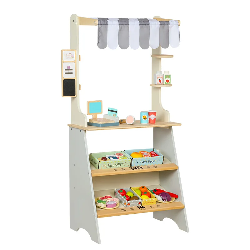 Wooden Market Shop Pretend Play Combined Toys Wooden Pretend Shop wooden grocery Convenience store toy