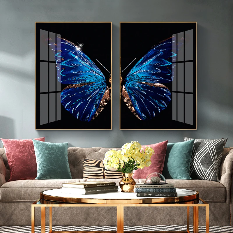 Wholesale 2 paintings Real butterfly picture Crystal Porcelain Painting acrylic glass wall art painting