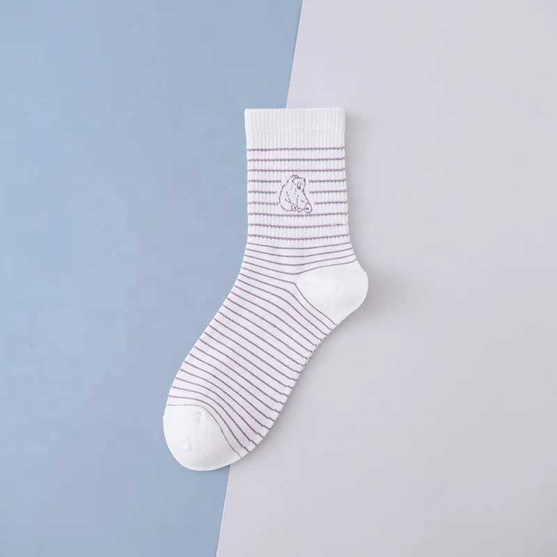 Wholesale Happy Funny Socks Korea Style Cute Bear Purple Cotton Funny Child Socks