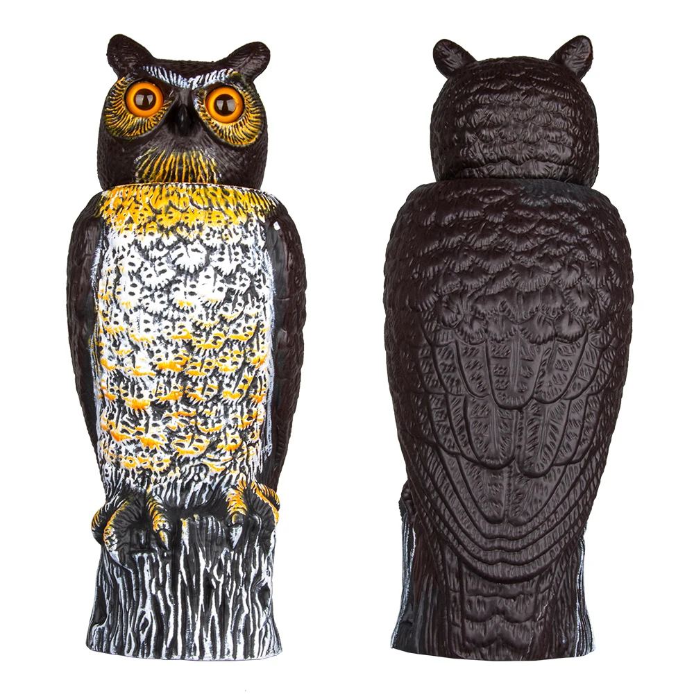 NBBX Automatic Digital Bird Scarecrow Owl Decoy Sculpture Rotating Head Plastic Owl Bird Scarecrow Horned Pest Repellent