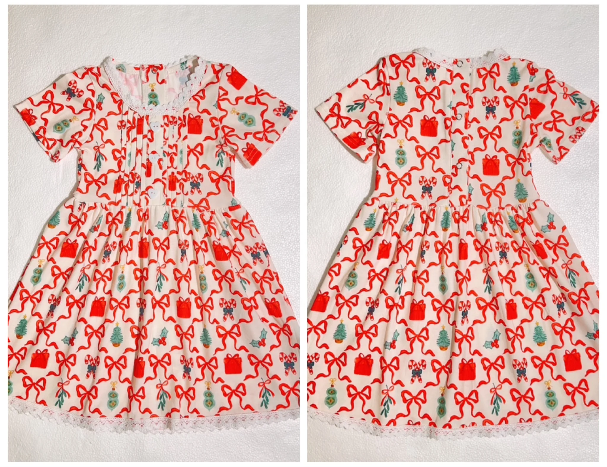 Customized Christmas Cotton Girls Lace Short Sleeve Boutique Toddler Dresses 2-12 Children Clothing Girls Baby Dresses