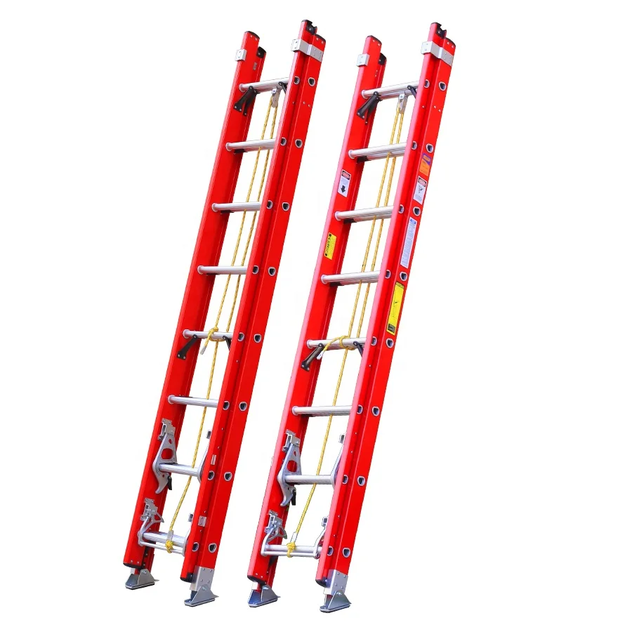 24ft 28ft 12m ANSI Red and Yellow Extension Ladder Fiberglass Manufacturer