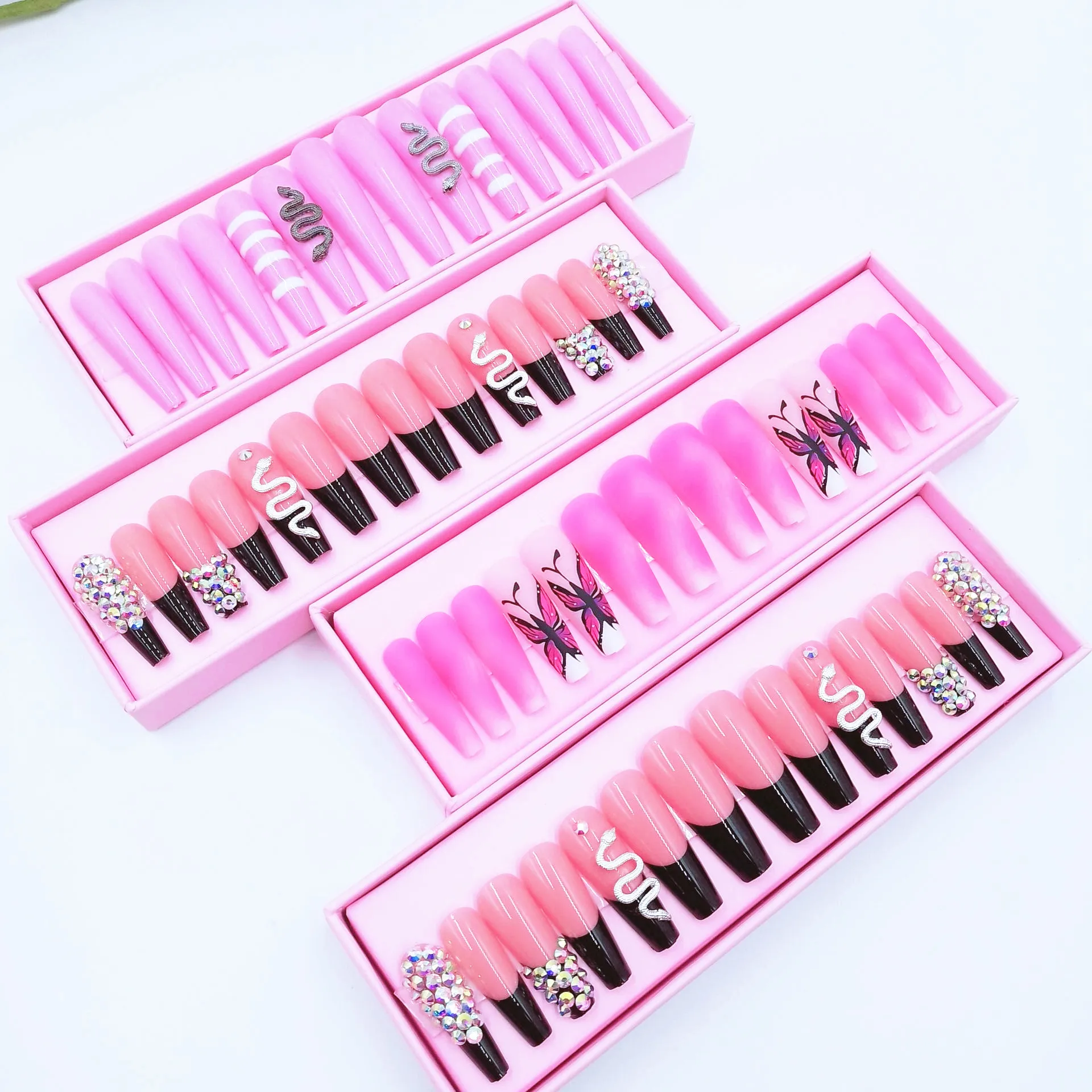 NO MOQ New acrylic press on nails  drop shipping Wholesale Designer Press On nails with custom boxes