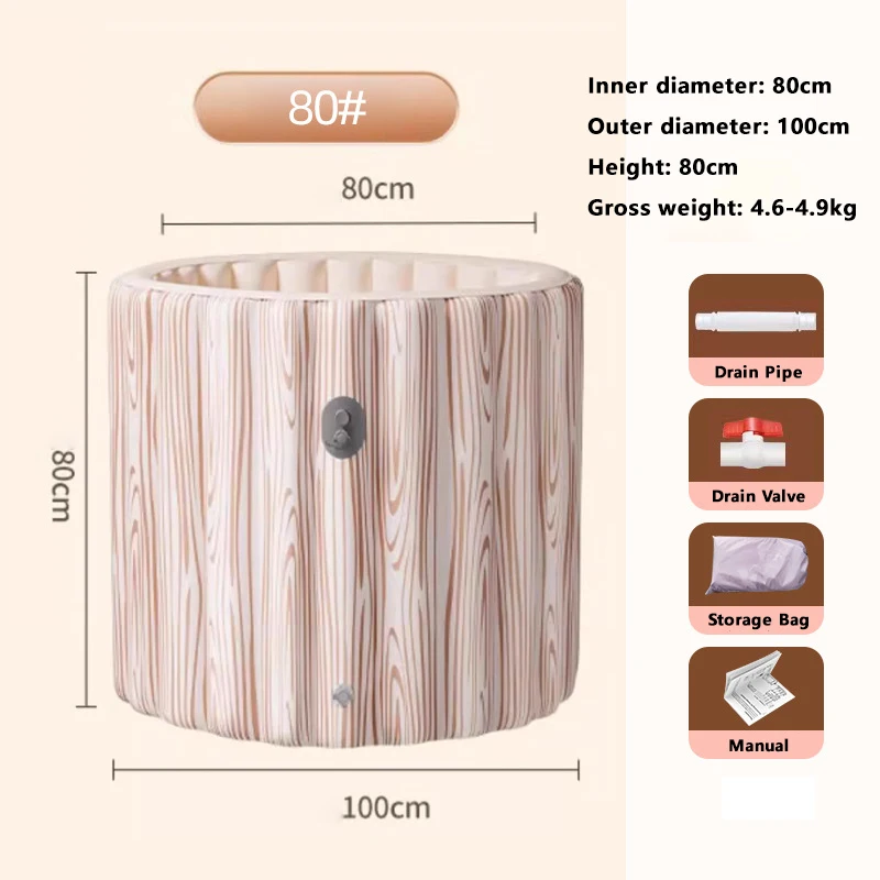 Automatic Portable PVC Inflatable Folding Adult Wood Grain Inflatable Ice Bath Barrel