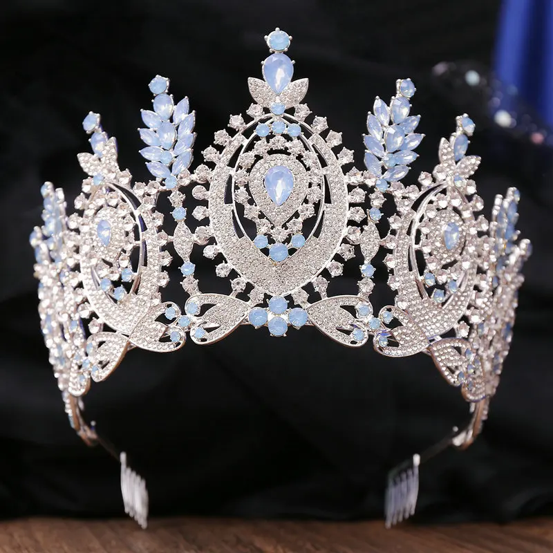 QS 2024 New design high quality big crown luxury crystal rhinestones pageant tiaras with comb for women wedding jewelry