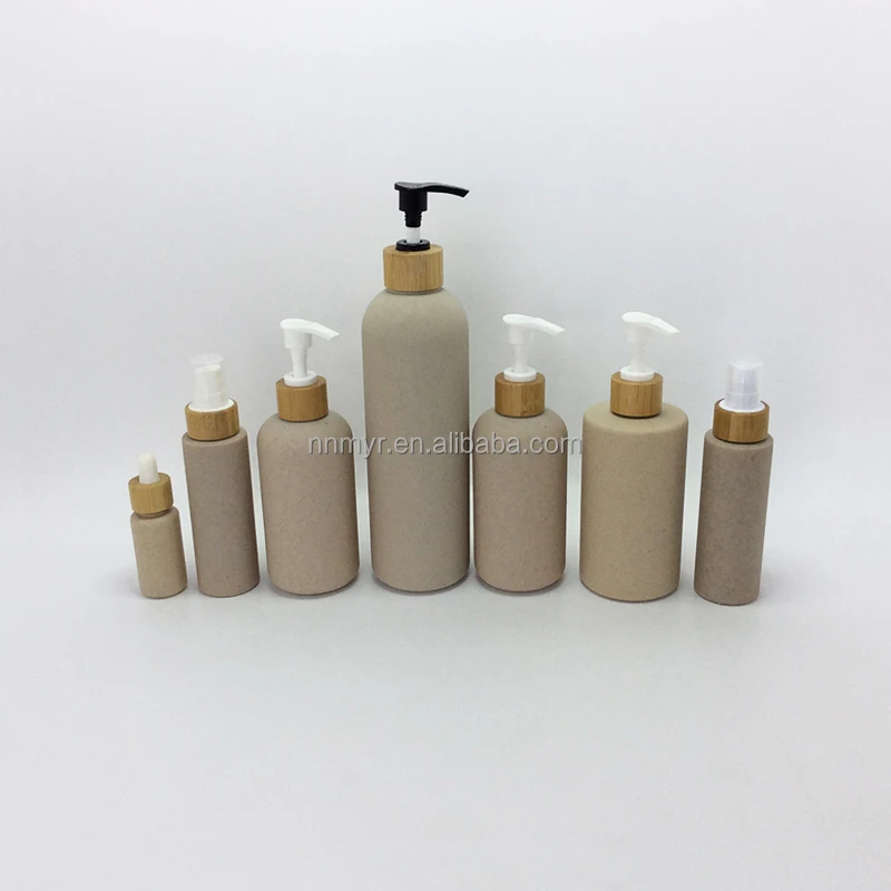 luxury 200ml 300ml 400ml empty flat wheat straw cosmetic tube container cosmetic pump lotion body wash shampoo bottles