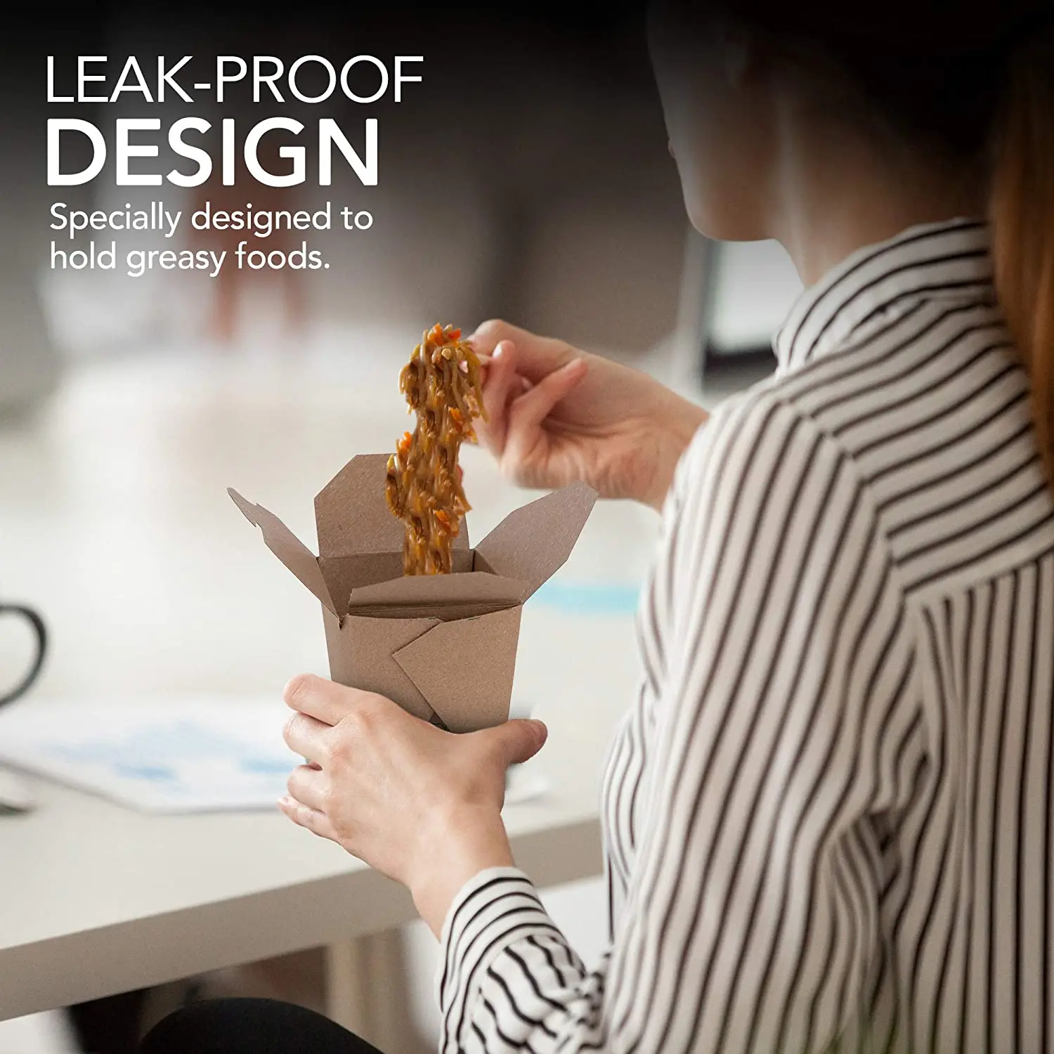 Take Out Food Containers 16 Oz Microwaveable Kraft Brown Paper Chinese Takeout Box (50 Pack) Leak and Grease Resistant Stackable