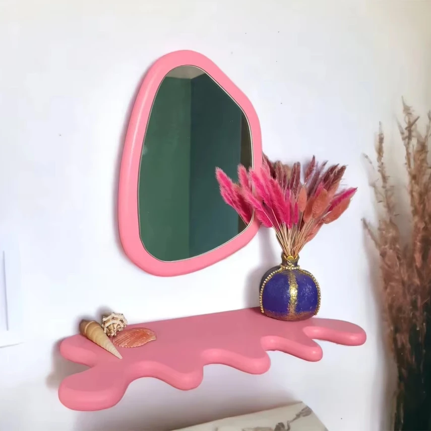 202409 European American style Ins Creative modern mirror Wavy Shelf and Wavy Mirror Unique Curvy  Shelf Wavy Shelf Decor Mirror