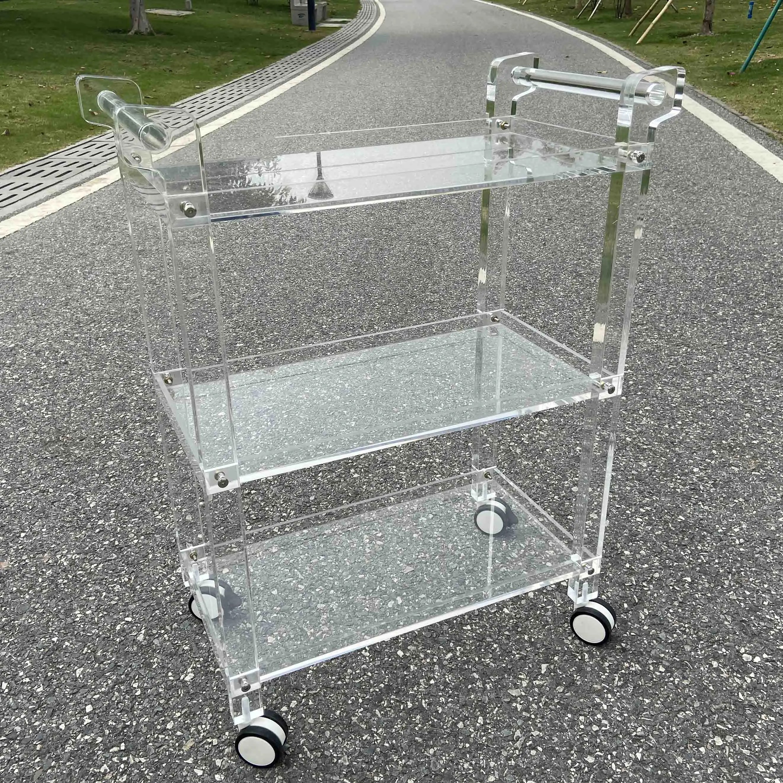 birthday wedding party  high transparent five star Restaurant food serving 3 tray food trolley