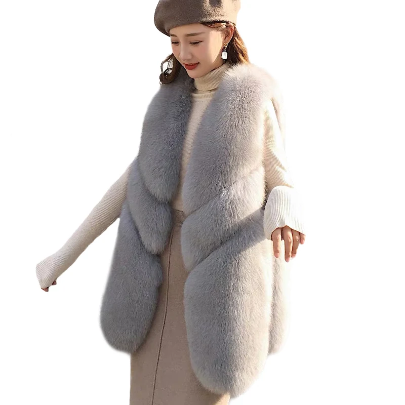 Cool Fashion Winter Fox Fur Gilet Warm Women Real Fox Fur Vest Ladies Grey Fur Vest