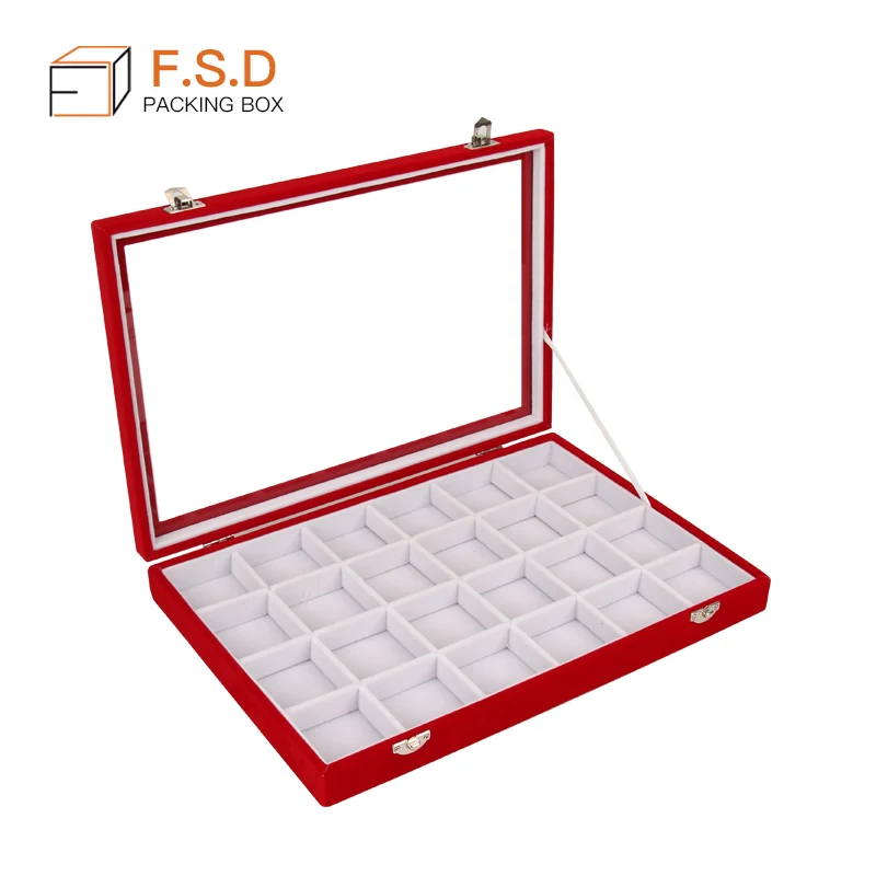 FSD 2022 Hot Red Leather Mirror Jewelry Display Tray Storage Watch Case For pendant Ring Bracelet