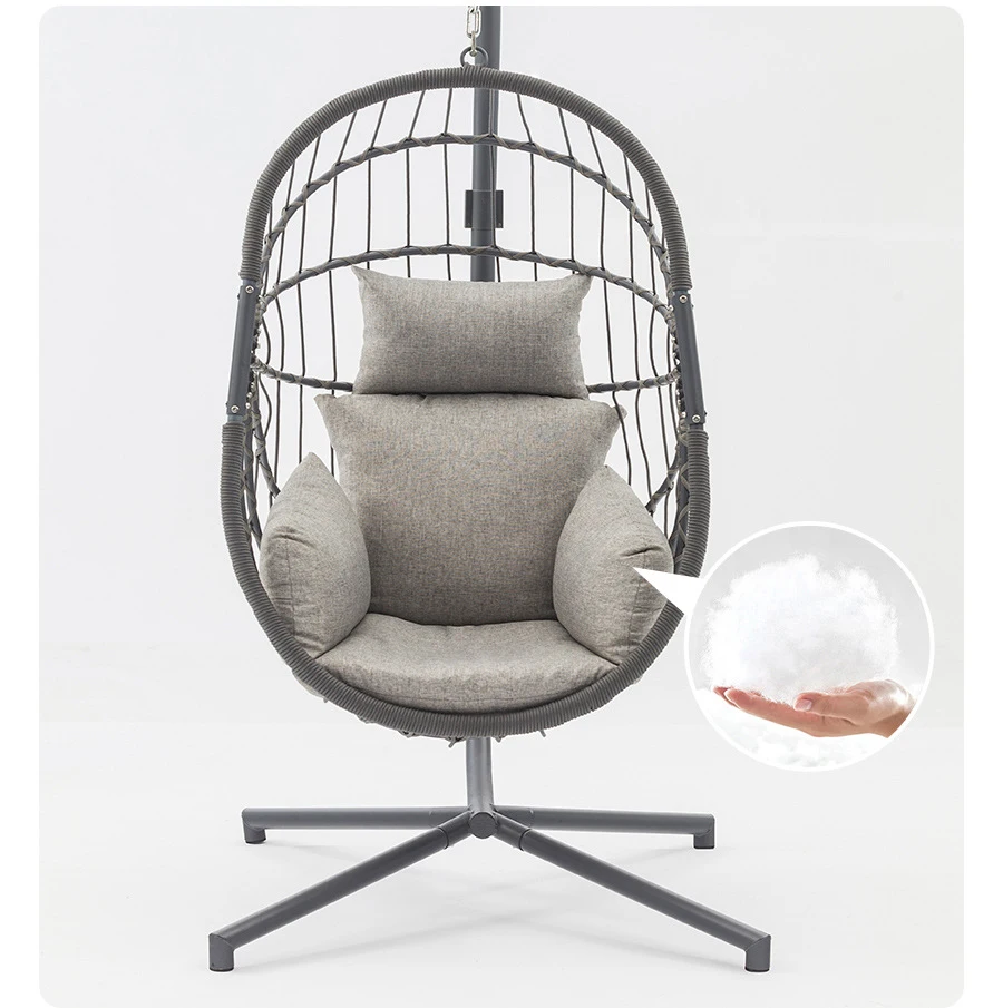 Patio Swings Outdoor Furniture Rope Chair Modern Wicker Rattan Balcony Garden Hanging Egg Basket Swing Chair With Metal Stand
