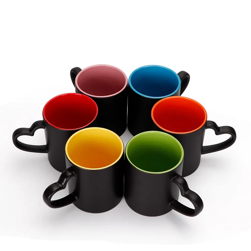 RTS Professional Grade Gift Sublimation Craft DIY Heart Shape Magic Cups Custom Sublimation Blank Ceramic Color Changing Mugs