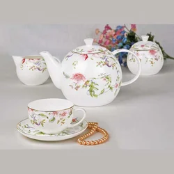 Factory Price 15 Pieces Coffee And Tea Set With Gold Tea Pot Sugar Bowl Milk Jug Cup And Saucer For Dubai