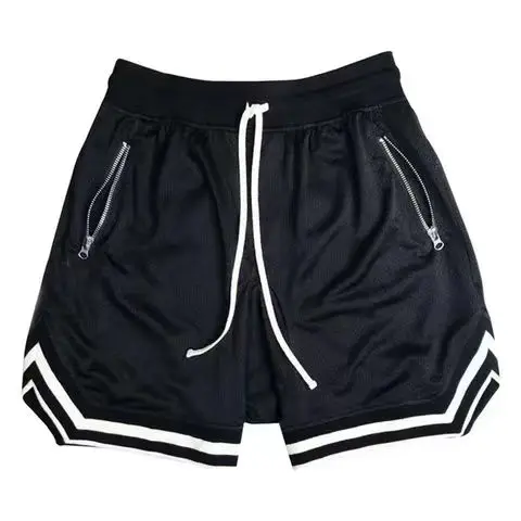 H097 100% cotton mesh breathable custom high waist drawstring elastic screen print sports with pocket shorts