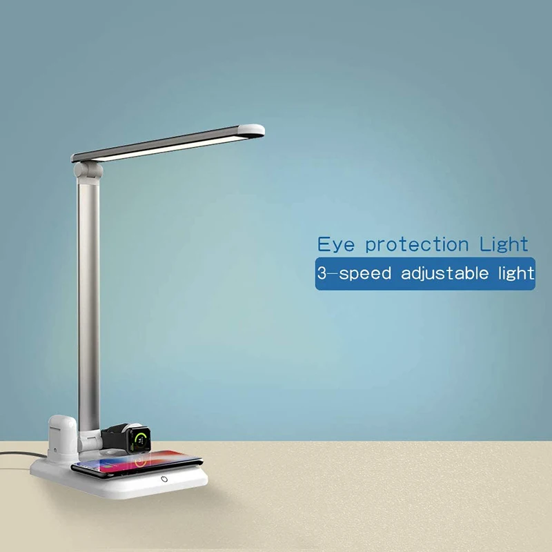 2021 4 в 1 Qi Беспроводное зарядное устройство для iPhone 11 Pro беспроводной зарядки 48 шт. светодиодов глаз-Защита Настольная лампа Светодиодная настольная лампа