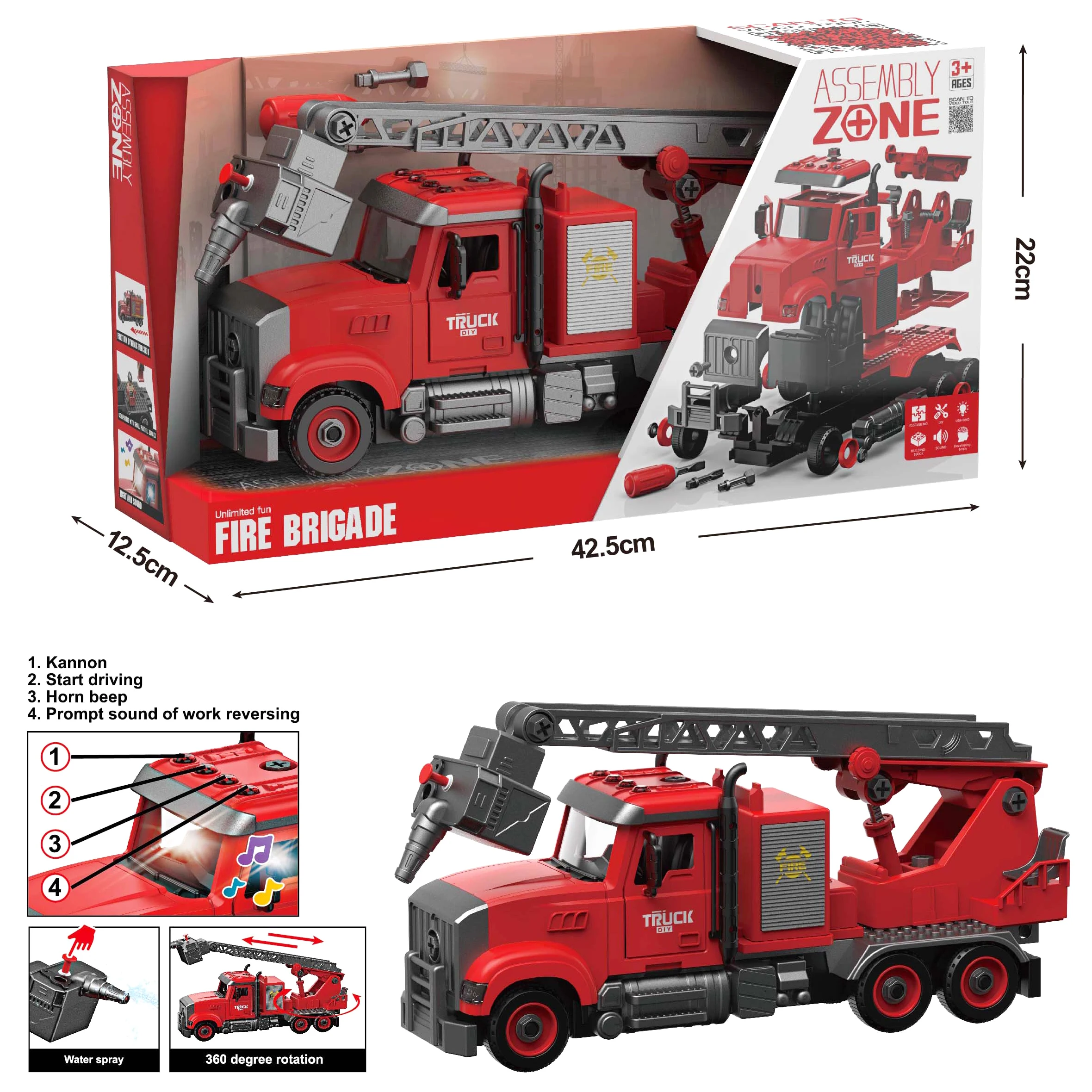 Boys Inertia Toy Other Toy Vehicle Diy Assemble Fire Engine Truck Friction Car Toy