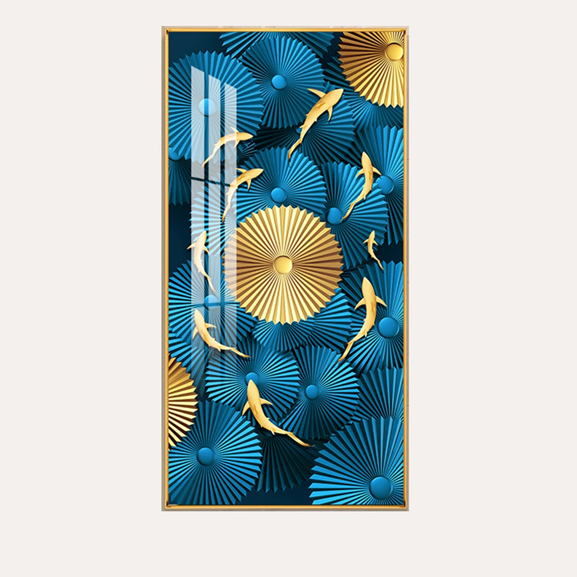 Decoration Home Art Fish Print Painting Aluminum Alloy Framed Crystal Porcelain Painting