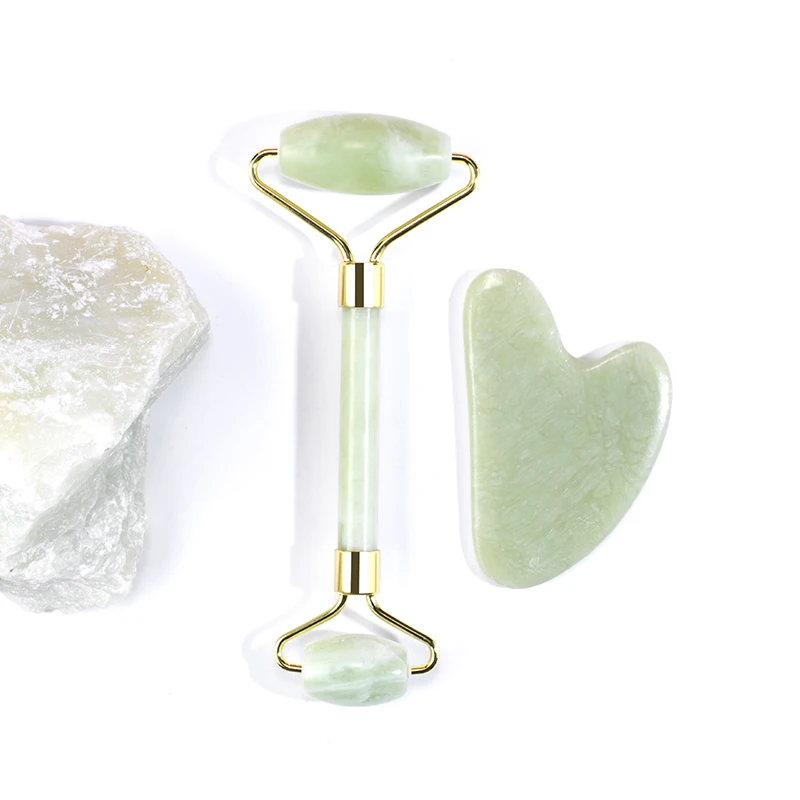 
Custom logo support high quality new noise free type best green jade roller gua sha tool for face 