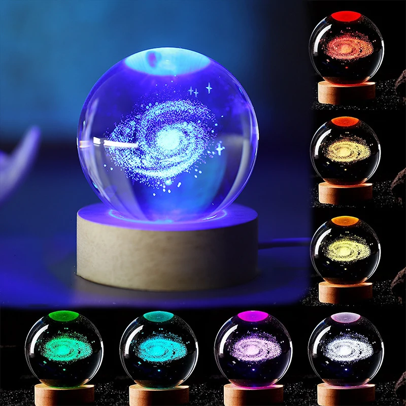 Base Night Lights Luminous Stars Planets Moons Different Patterns Crystal Ball Projection Atmosphere Wood Customized LED Battery
