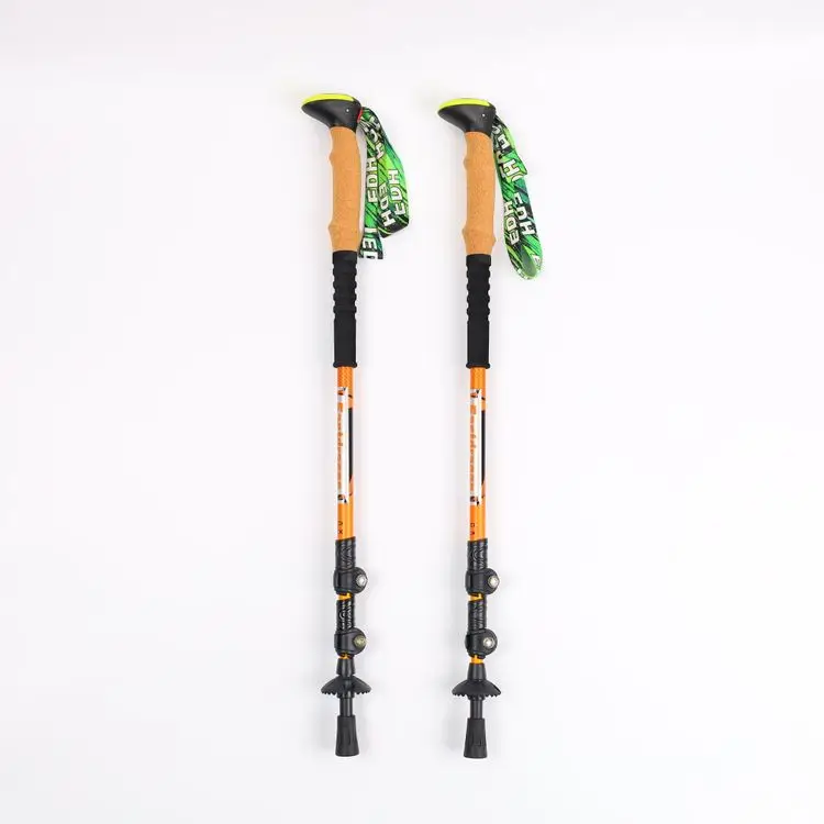 Outdoor Ultra Light Adjustable Trekking Poles Grip Aluminum with Straight Hiking Carbon Tungsten Steel 3 Sections 16/14/12 Mm