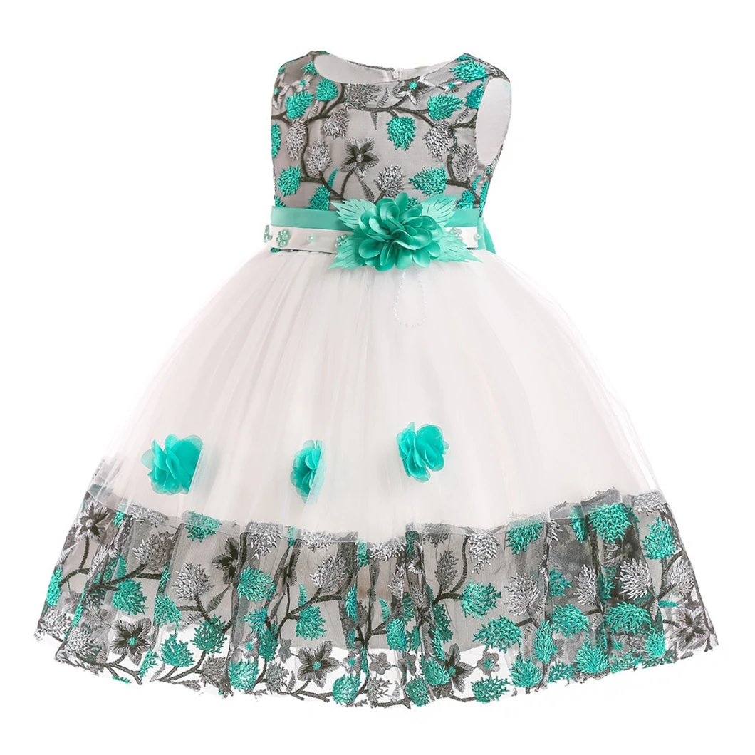 Latest style one piece birthday party frocks pageant kid wedding flower bow girl puffy princess tulle dress for 4-10 Years