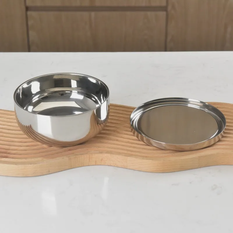 2 pcs set stainless steel 304 food safety 12 cm double wall multi purpose keep warm food cleaning fresh plate kids bowl with lid