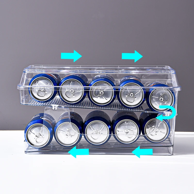 Soda Can Canned Food Bin Stackable Dispenser with Lid for Refrigerator Pantry Freezer Holds 10 Cans Clear Design