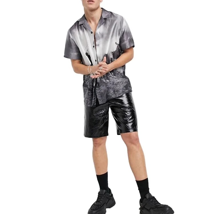 Wholesale custom men western print collar short sleeve button up relaxed fit shirts