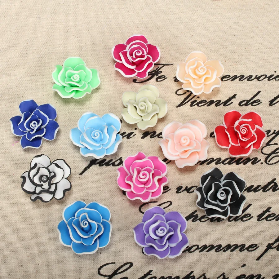 Korean Style Women Multi-layer Rose Flower Stud Earring Handmade Polymer Clay Earrings