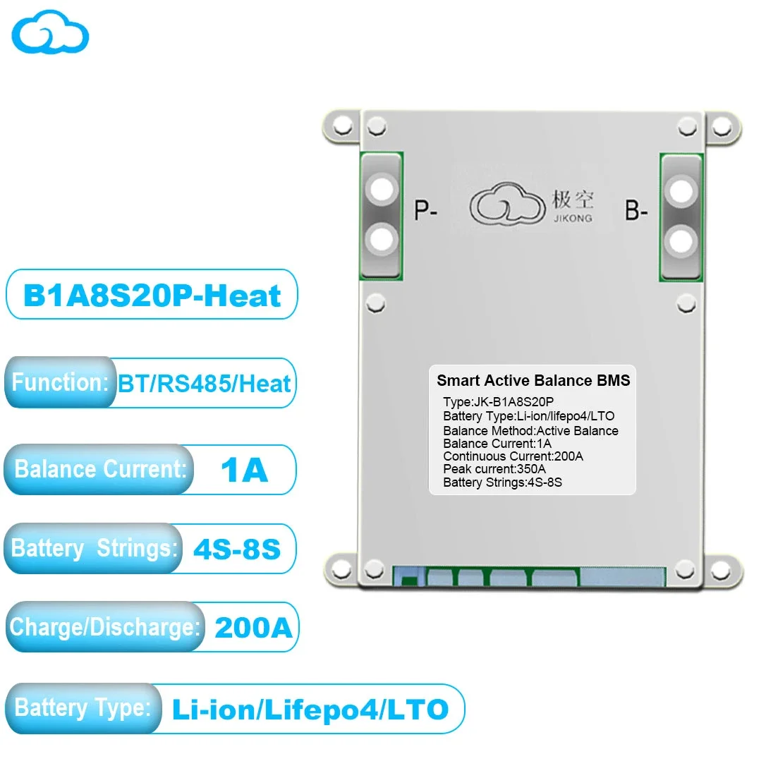 B1A8S20P-Heat JK SMART BMS 4S 5S 6S 7S 8S 12V 24V BATTERY WITH 1A ACTIVE BALANCE HEAT FUNCTION