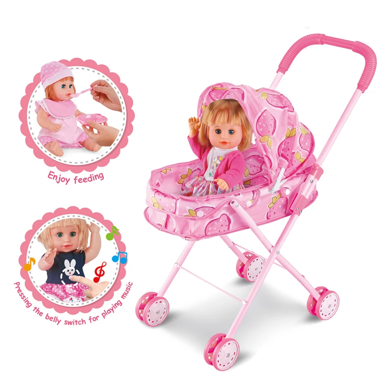 Cheap doll baby reborn doll trolley toy with baby doll drinks and pees
