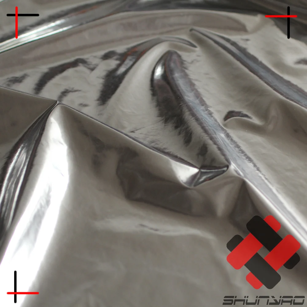 high reflective  pu coated waterproof polyester silver foil mirror  fabric
