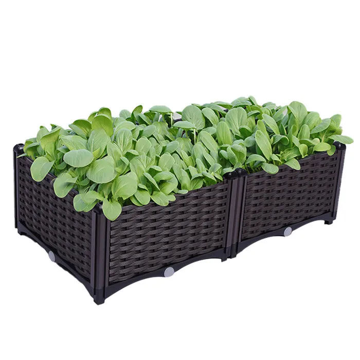 Set of 2 Plant Box, High Raised Planting Box Garden Movable Vegetable Green Home Garden Indoor Outdoor Plastic Planter Modern
