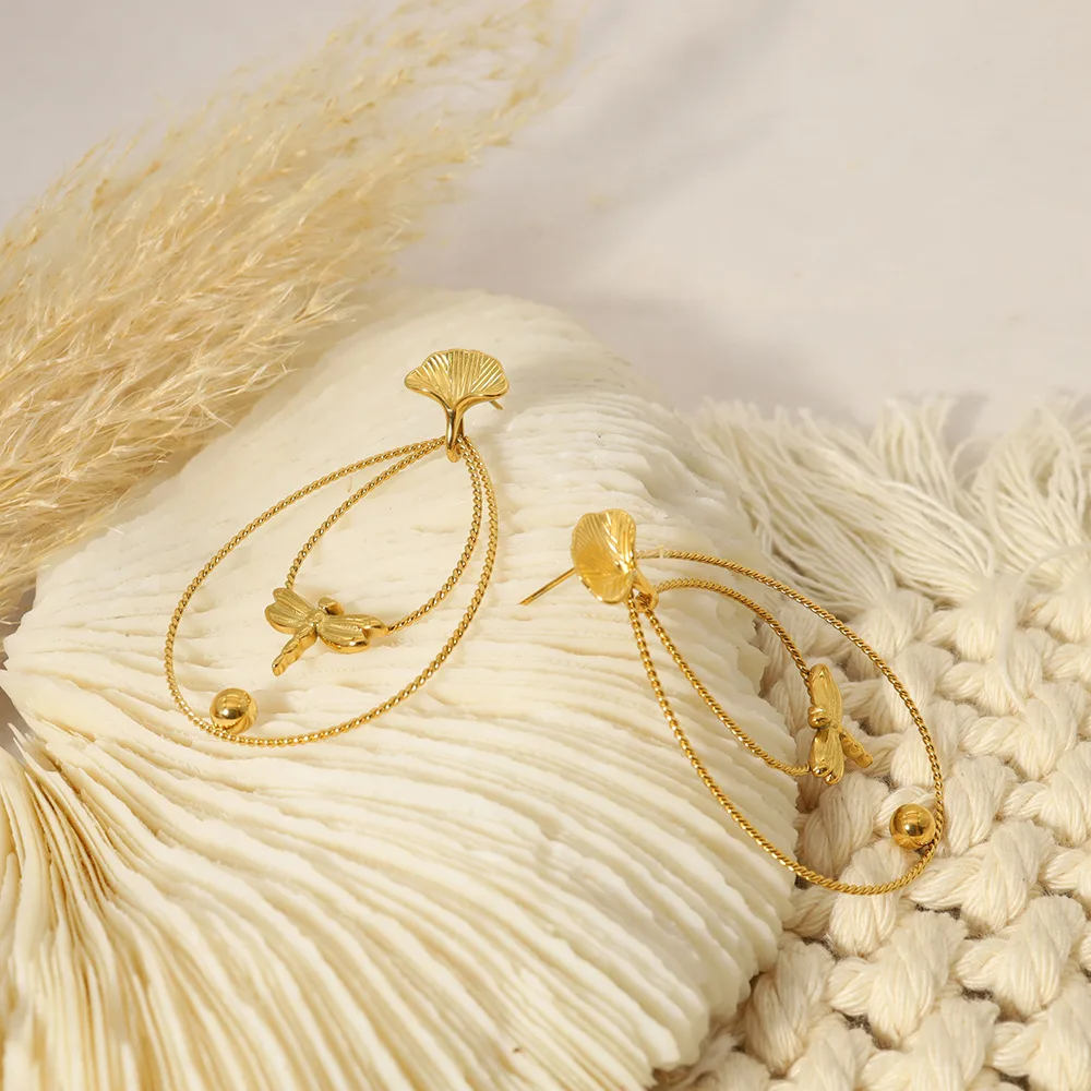 Factory Custom 18k Gold Stainless Steel Geometry Earring Zirconia Large Twisted Dragonfly Ear Clip Earring