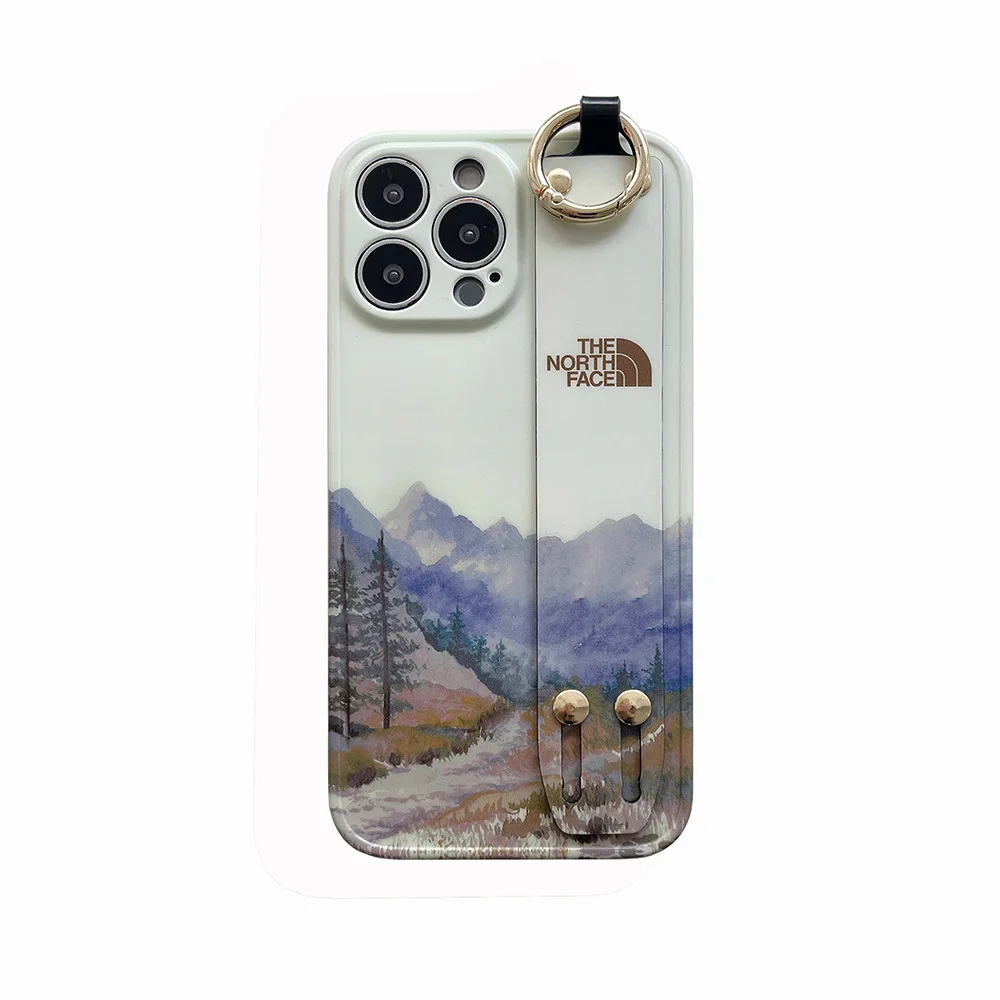 New Arrival Luxury The North Face TPU IMD with Wrist Strap Mobile Phone Case Cover for iPhone 14 to 7