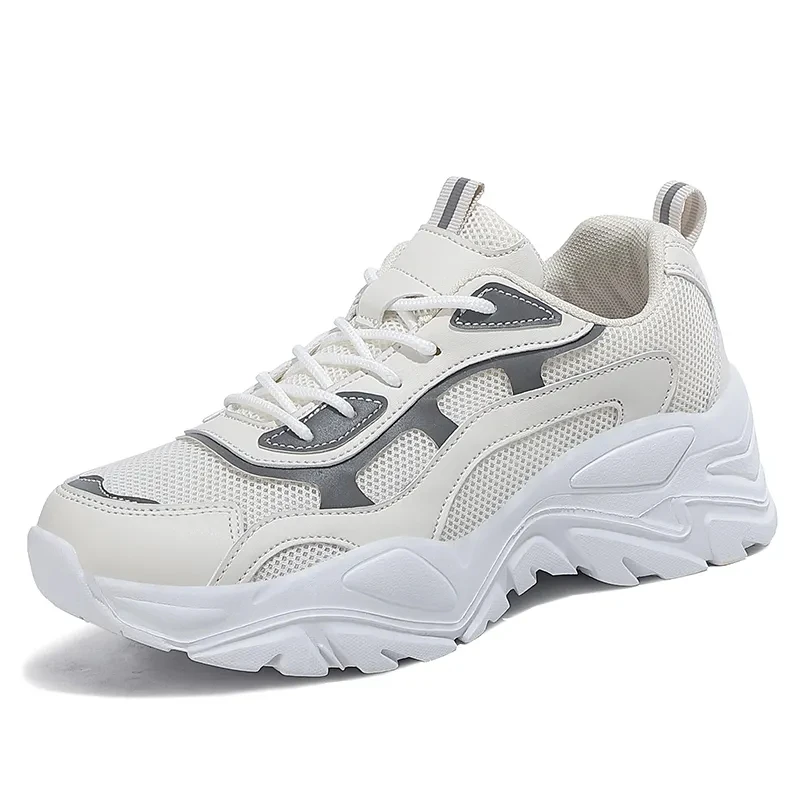 Hot Sale Brand Logo Custom Lady Casual Sneakers Leather Blank Chunky Height Increasing Running Sports Shoes for Women