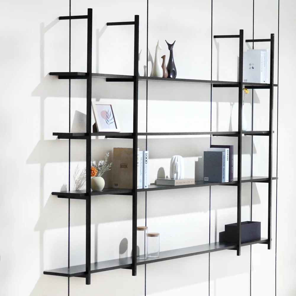 Фабричная черная настенная алюминиевая стеллаж для хранения книг, для гостиной и ванной комнаты